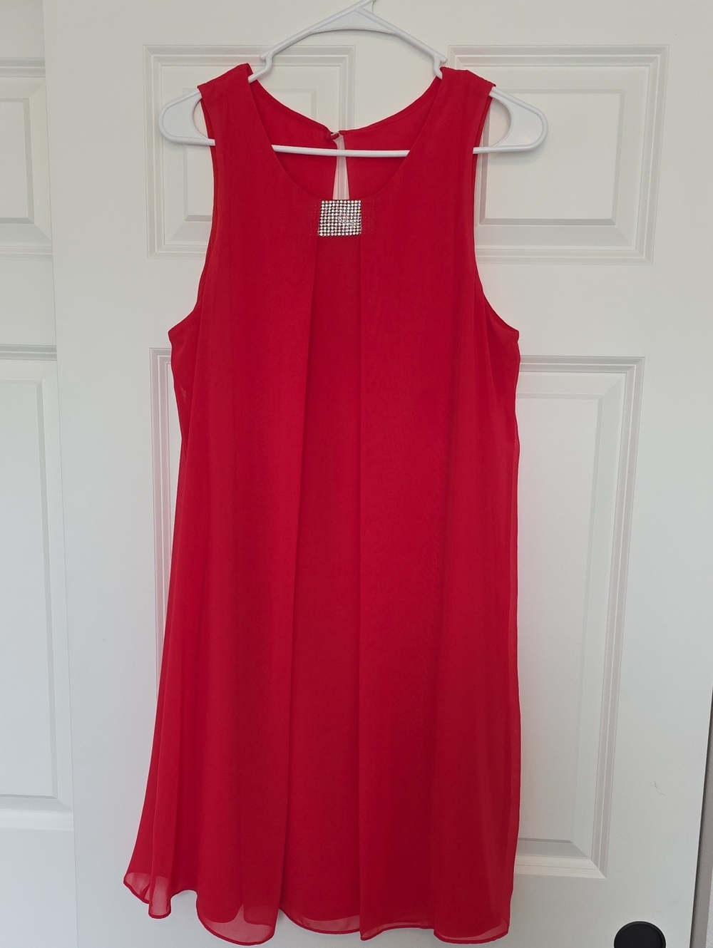 db established 1962 Red Chiffon Cocktail Dress Size 12 Rhinestone Neck
